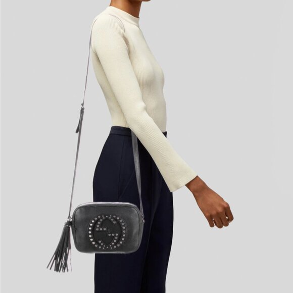 GUCCI Pebbled Calfskin Soho Studded Disco Bag in Black - Picture 3 of 13